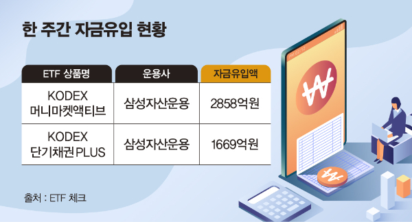파킹형 ETF에 자금이 몰리고 있다. 표는 한 주간 자금유입 현황. /그래픽=김은옥 기자 