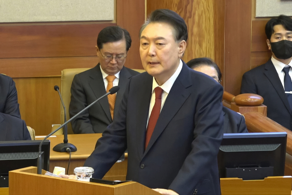 더불어민주당이 윤석열 대통령 탄핵심판 최후 진술을 두고 헌법재판소가 윤 대통령을 속히 파면해야 한다고 주장했다. 사진은 윤석열 대통령이 탄핵심판 최종(11차) 변론기일에 출석한 모습. /사진=뉴스1