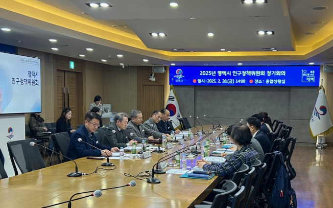 정장선 평택시장이 지난달 28일 인구정책위원회 정기회의를 열고 2025년 평택시 저출산·고령사회 시행계획(안)을 심의하고 있다. /사진제공=평택시 