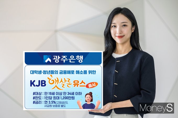 광주은행 홍보 모델이 대학생·청년 금융애로를 위해 출시된 'KJB햇살론유스'상품을 안내하고 있다/사진=광주은행 제공.
