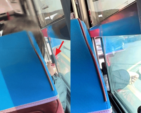 제주 시내버스에서 한 중국인 여성이 창문을 열고 당당하게 담배를 피우는 모습이 포착돼 논란이다. 사진은 중국인 여성이 제주 시내버스에서 담배를 피우는 모습. /사진=SNS 캡처