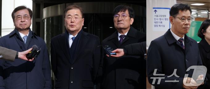 서훈 전 국가정보원장(왼쪽부터), 정의용 전 국가안보실장, 노영민 전 대통령비서실장, 김연철 전 통일부 장관. 2025.2.19/뉴스1 ⓒ News1 박세연 기자