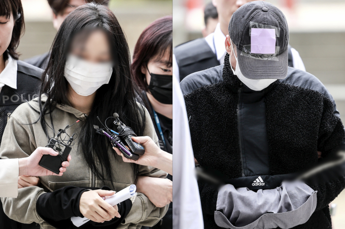 손흥민 공갈 및 공갈미수 혐의를 받는 20대 여성과 40대 남성이 법원 영장실질심사(구속 전 피의자 심문)에 출석했다. 사진은 이들이 17일 서울 서초구 서울중앙지방법원 영장실질심사에 출석하는 모습. /사진=뉴시스