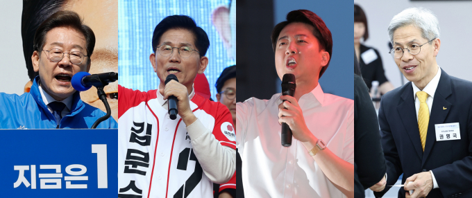 오늘 밤 6·3 대선의 막판 변수인 첫번째 대선 후보 TV토론이 열린다. 이번 토론은 '민생경제'를 주제로 유권자들의 표심 향방을 가를 결정적 분수령이 될 전망이다. 사진은 제21대 대통령 선거 공식 선거운동 첫날인 지난 12일 이재명 더불어민주당(왼쪽부터), 김문수 국민의힘, 이준석 개혁신당, 권영국 민주노동당 대통령 후보가 각각 지지를 호소하고 있는 모습. /사진=뉴스1