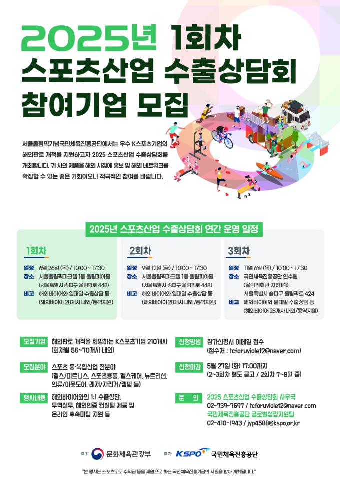 2025년 제1차 스포츠산업 수출상담회 참여기업 모집 포스터(국민체육진흥공단)