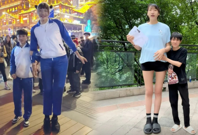 중국에서 키 168cm 남성과 220cm 여성이 2년 넘게 열애 중이며 다음달에 혼인신고할 거라고 밝혔다. 사진은  키 168cm 남성 쯔하오(가명)와 키 220cm 여성 샤오웨(가명)의 모습. /사진=사우스차이나모닝포스트 홈페이지 캡처