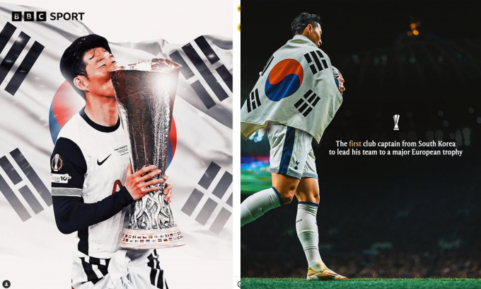 잉글랜드 프리미어리그(EPL) 토트넘의 주장 손흥민(33)이 프로 데뷔 15년 만에 생애 첫 우승컵을 들어올렸다. /사진=BBC·토트넘 홋스퍼 인스타그램 캡처