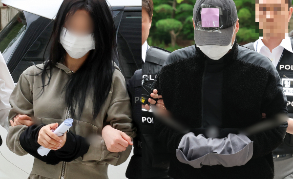 손흥민에게 임신을 빌미로 거액을 요구한 여성이 공범으로 지목된 전 남자친구보다 중한 처벌을 받을 수 있다. 사진은 축구 국가대표팀 주장 손흥민을 상대로 돈을 받아내려해 공갈 혐의를 받고 있는 양씨(왼쪽, 20대 여성)와 용씨(40대 남성)가 지난 17일 서초구 서울중앙지방법원에서 열린 구속 전 피의자심문(영장심사)에 출석하고 있는 모습. /사진=뉴스1