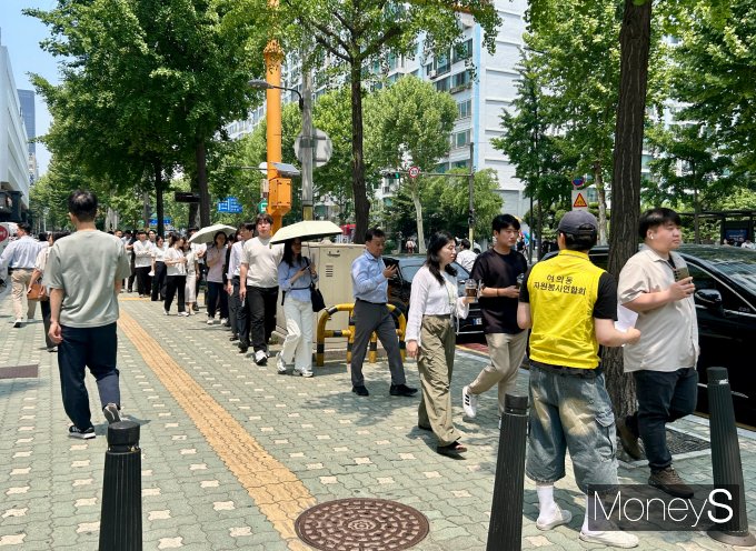 6·3 대통령선거 사전투표 첫날, 서울 시내 사전투표소에는 이른 아침부터 소중한 한 표를 행사하려는 유권자들의 발걸음이 이어졌다.  사진은 29일 서울 여의도동 소재 여의 주민센터를 찾은 유권자들의 줄이 끝을 모르게 이어져 있는 모습. /사진=김성아 기자