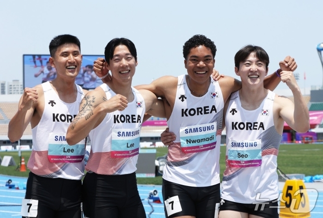 왼쪽부터 이준혁, 이재성, 나마디 조엘진, 서민준. (대한육상연맹 제공)