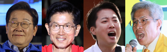 제21대 대통령선거 본투표일인 3일, 주요 대선 후보들은 일제히 유권자들의 한 표를 호소했다. 사진은 이재명 더불어민주당 대통령 후보, 김문수 국민의힘 대통령 후보, 이준석 개혁신당 대통령 후보, 권영국 민주노동당 대통령 후보가 제21대 대통령 선거를 하루 앞둔 지난 2일 오후 마지막 유세에서 지지를 호소하고 있는 모습. /사진=뉴스1