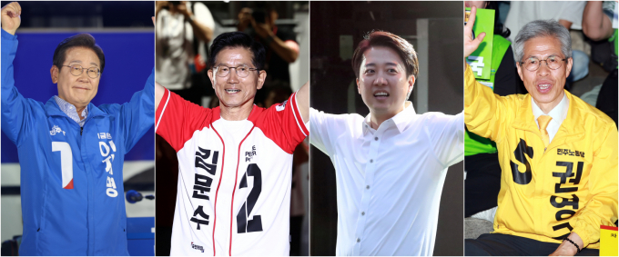 이재명 더불어민주당 대통령 후보, 김문수 국민의힘 대통령 후보, 이준석 개혁신당 대통령 후보, 권영국 민주노동당 대통령 후보가 제21대 대통령 선거를 하루 앞둔 2일 각 후보들이 지지를 호소하고 있다. /사진=뉴스1