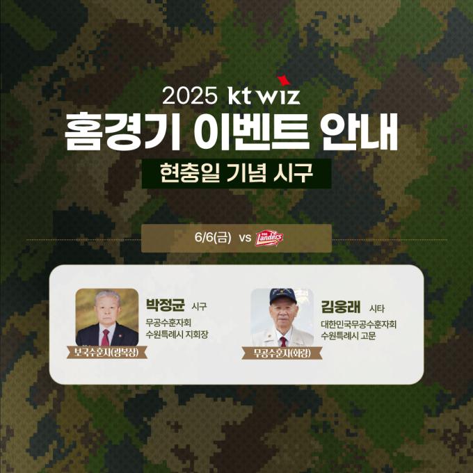프로야구 KT 위즈가 6일 수원 KT위즈파크에서 열리는 SSG 랜더스와 홈경기에 현충일 기념행사를 진행한다.(KT 제공)