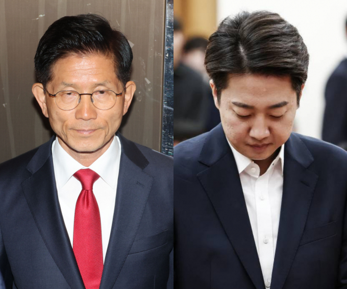 사진은 김문수 국민의힘 대선 후보(왼쪽)가 4일 서울 여의도 당사에서 대선 승복 기자회견을 마친 뒤 엘리베이터에 탑승한 모습과 이준석 개혁신당 대통령 후보(오른쪽)가 3일  제21대 대통령선거 개표상황실에서 입장을 밝히기 위해 굳은 표정으로 들어서는 모습. /사진=뉴시스, 뉴스1