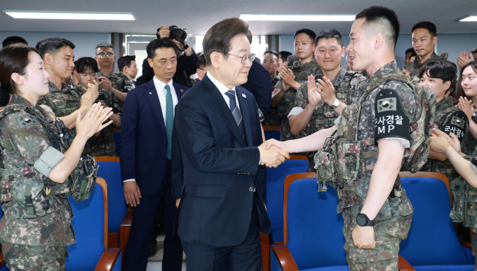 이재명 대통령이 13일 오후 경기 연천 소재 육군 제25보병사단을 찾았다. /사진=뉴시스