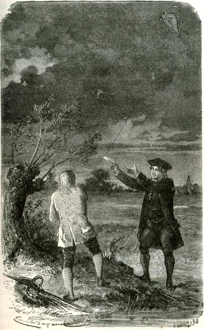 번개를 실험하는 벤저민 프랭클린 삽화 (출처: Le Roy C. Cooley, 1881, Public domain, via Wikimedia Commons)