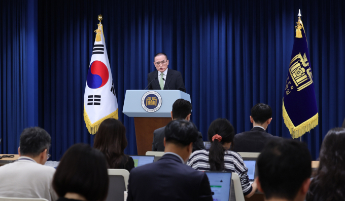 위성락 국가안보실장이 15일 서울 용산구 대통령실 청사에서 G7 정상 외교 관련 브리핑을 하고 있다. /사진=뉴스1
