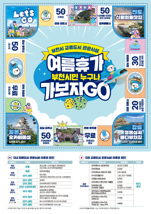 교류도시 관광시설 이용료 할인혜택 홍보 포스터. /사진제공=부천시