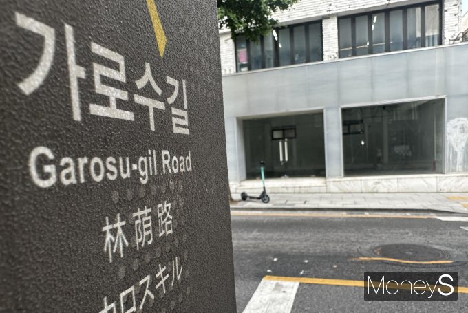 신사동 가로수길 메인거리에 건물 1층이 통으로 공실로 비어있다. /사진=장동규 기자