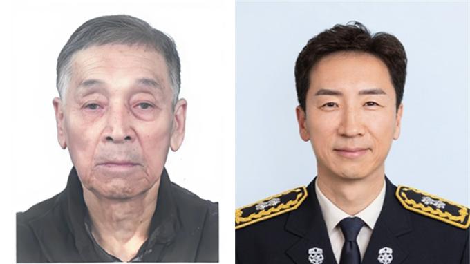 왼쪽부터 이필원 6·25전쟁 참전유공자와 그의 아들 이호근 소방경.(두산 베어스 제공)