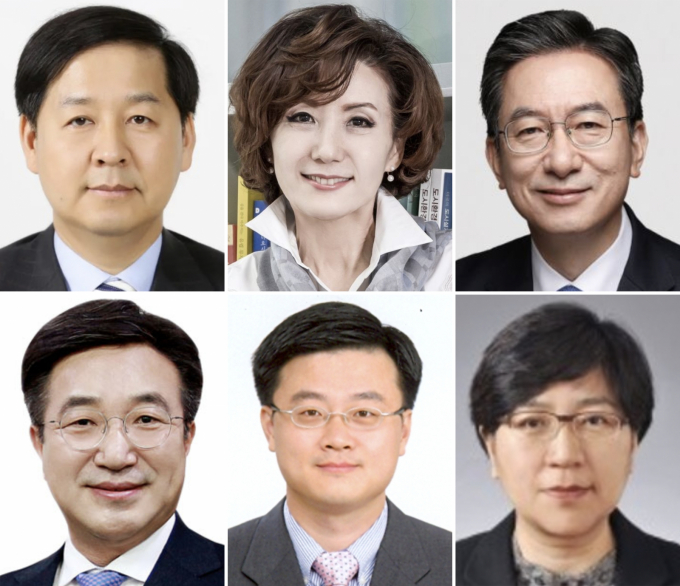 이재명 대통령은 29일 기획재정부·교육부·산업통상자원부·법무부 ·행정안전부·보건복지부 등 6개 부처 장관 인사를 단행했다고 강훈식 대통령실 비서실장이 용산 대통령실에서 브리핑을 통해 밝혔다.  사진 윗쪽 왼쪽부터 시계방향으로 경제부총리 겸 기획재정부 장관 후보자로 지명된 구윤철 전 국무조정실장, 사회부총리 겸 교육부 장관 후보자로 지명된 이진숙 전 충남대 총장, 법무부 장관 후보자로 지명된 정성호 더불어민주당 의원, 보건복지부 장관 후보자로 지명된 정은경 전 질병관리청장, 산업통상자원부 장관 후보자로 지명된 김정관 두산에너지빌리티 사장, 행정안전부 장관 후보자로 지명된 윤호중 민주당 의원/제공=대통령실