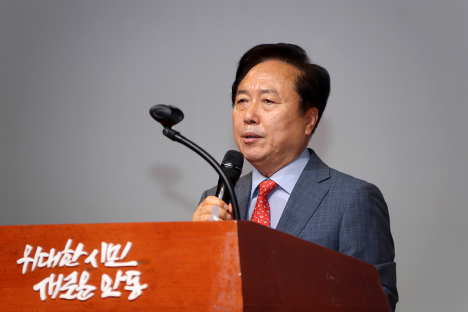 권기창 안동시장이 1일 민선8기 4년 차를 맞아 기념사를 하고 있다./사진제공=경북 안동시