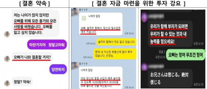 사진은 금융감독원이 제시한 로맨스 스캠 코인 사기 예시. /사진=금융감독원 
