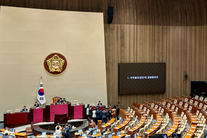 사진은 김민석 국무총리 임명동인안이 상정된 3일 오후 2시30분경 국회 본회의장에서 본회의가 진행되고 있는 모습.  /사진=김성아 기자(머니s)