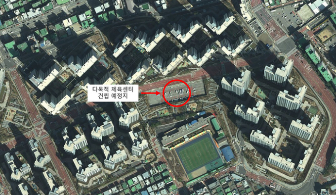 성남시 중원구 금광동 다목적 체육센터 건립 예정지 표시도. /사진제공=성남시