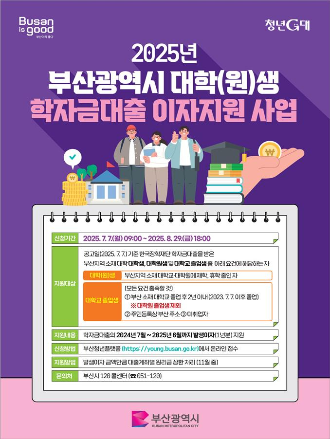 부산시 학자금대출 이자지원사업 신청자 모집 포스터/사진=부산시