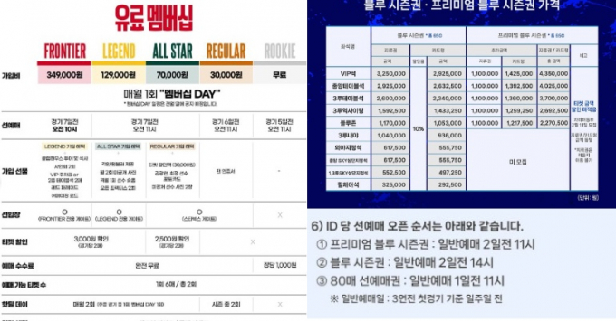 각 구단별로 선예매가 가능한 멤버십을 운영하고 있다. 사진은 SSG랜더스와 삼성 라이온즈 공지 캡처 화면. /사진=SSG랜더스·삼성라이온즈 SNS 캡처
