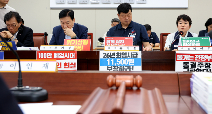 8일 세종시 정부세종청사 고용노동부에서 열린 최저임금위원회 제10차 전원회의에서 이미선 근로자위원이 막판 협상을 시작하며 발언하고 있다. / 사진=뉴스1 김기남 기자 