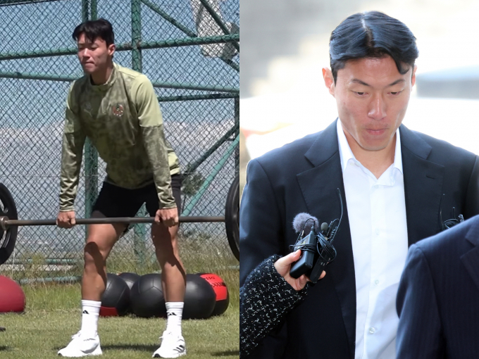 계약 만료로 소속팀이 없는 황의조가 원소속팀 알란야스포르의 훈련장에서 포착됐다. 사진은 지난 8일(한국시각) 알란야스포르 전지훈련에서 포착된 황의조(왼쪽)와 지난 2월 재판에 출석한 황의조의 모습. /사진=알란야스포르 인스타그램 캡처·뉴스1