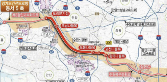 시흥시 금이동에서 의왕시 고천동을 연결하는시흥~수원 고속화도로 민가투자사업 계획도. /사진제공=경기도