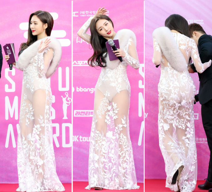 가수 겸 방송인 한초임이 과거 시상식에서 파격적인 '수영복 드레스' 패션을 선보인 이유를 밝혔다. 사진은 2019년 1월15일 오후 서울 구로구 고척스카이돔에서 열린 '제28회 하이원 서울가요대상' 시상식에 참석한 가수 한초임. /사진=뉴스1
