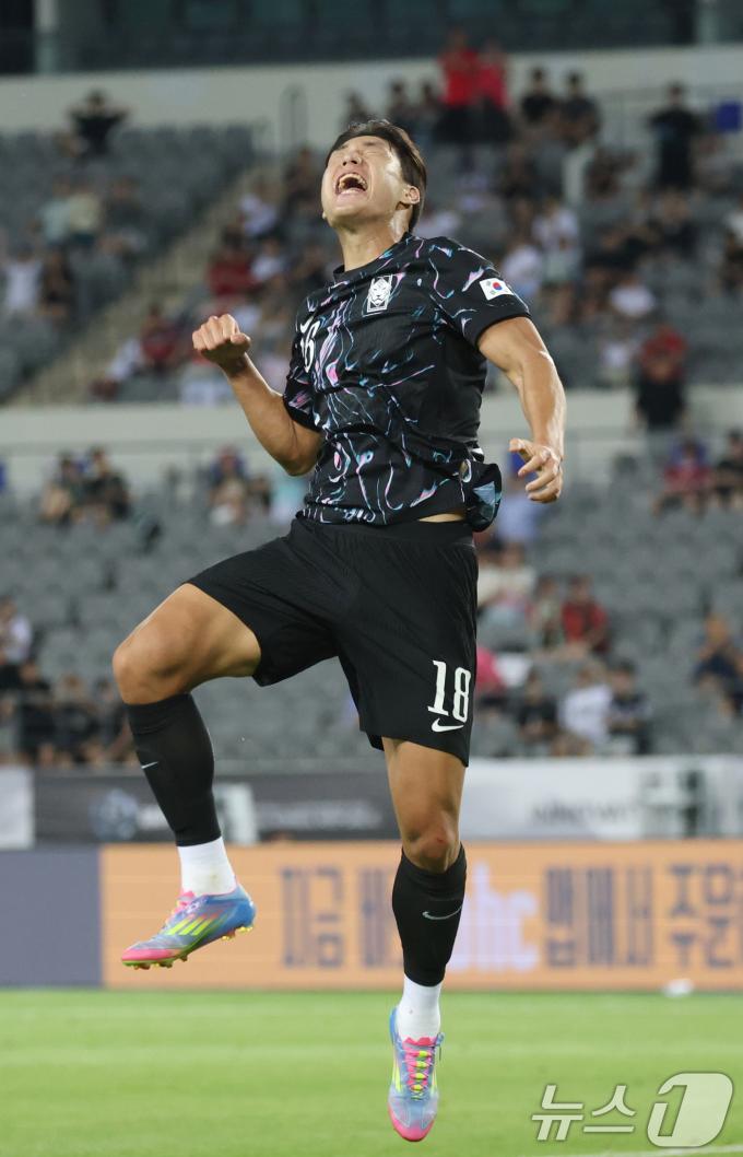이호재가 11일 오후 경기 용인시 처인구 용인미르스타디움에서 열린 2025 동아시아축구연맹(EAFF) E-1 챔피언십 남자부 대한민국과 홍콩의 경기에서 득점한 뒤 기뻐하고 있다. 2025.7.11/뉴스1 ⓒ News1 김영운 기자