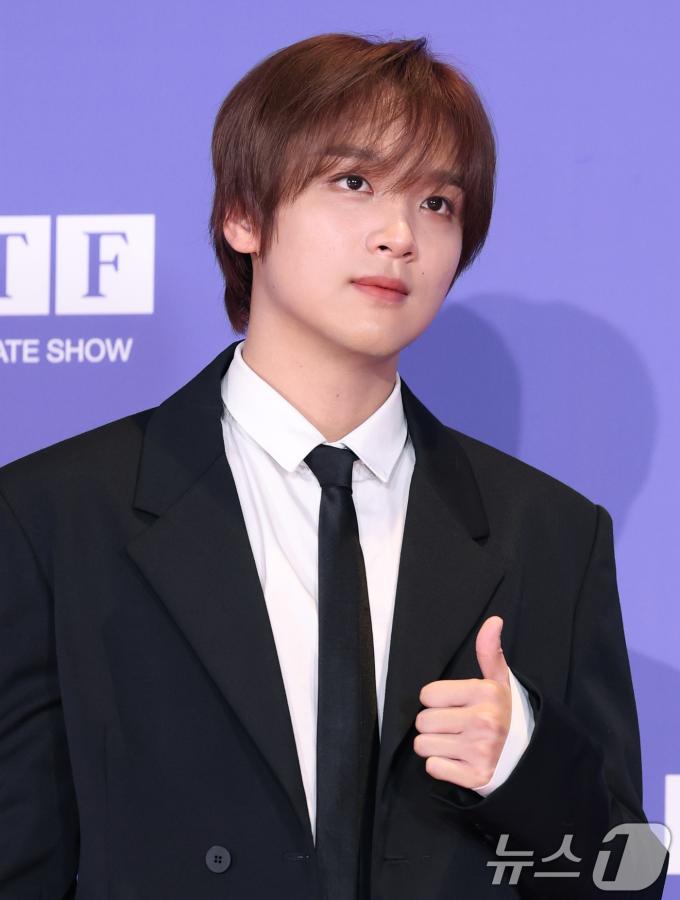 그룹 NCT DREAM(엔시티 드림, NCT 드림) 해찬이 14일 오전 서울 송파구 롯데시네마 월드타워에서 가진 정규 5집 ‘Go Back To The Future’(고 백 투 더 퓨처) 발매 기념 제작 발표회에서 포즈를 취하고 있다. 2025.7.14/뉴스1 ⓒ News1 권현진 기자