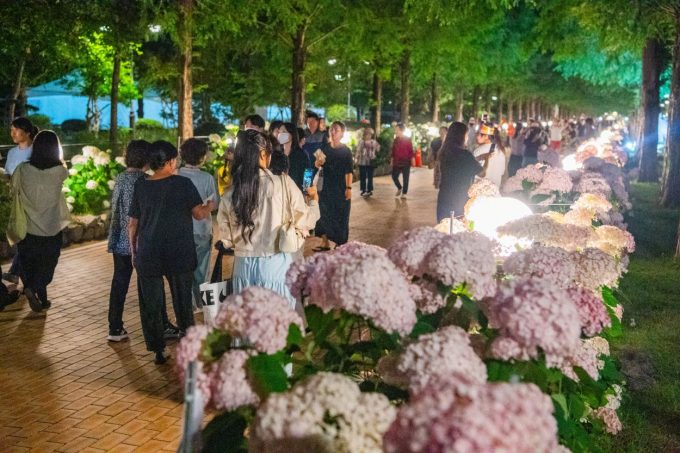 진주 월아산 정원산업박람회 야간 전시를 찾은 관람객들./사진=진주시 