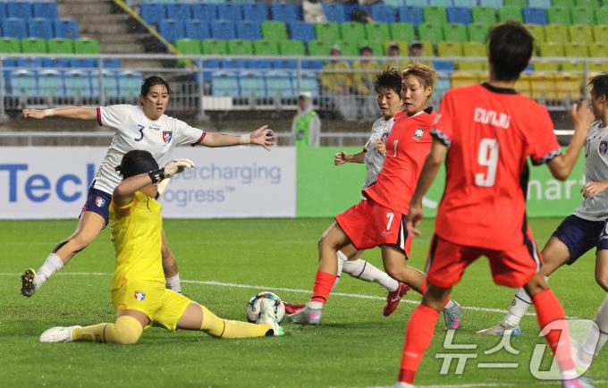 16일 오후 경기 수원시 팔달구 수원월드컵경기장에서 열린 2025 동아시아축구연맹(EAFF) E-1 챔피언십 여자부 대한민국과 대만의 경기, 후반전 대한민국 이금민이 슛하고 있다. 2025.7.16/뉴스1 ⓒ News1 장수영 기자