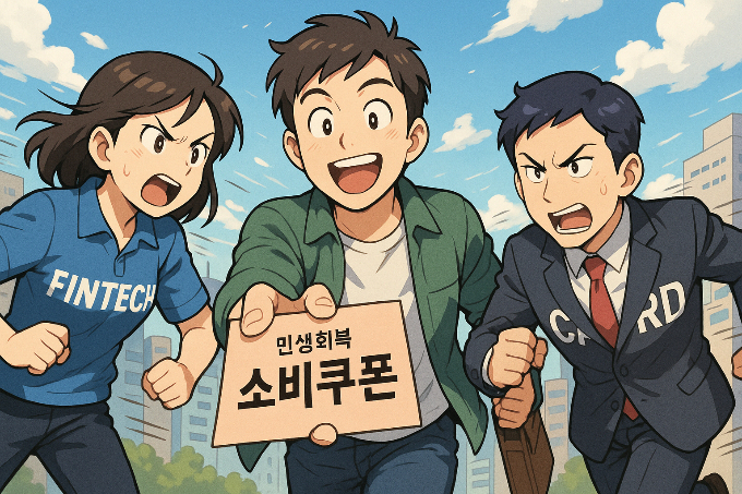핀테크·카드사가 오는 21일 민생회복 소비쿠폰 지급 신청을 앞두고 고객 유치를 위한 홍보에 나서고 있다. /그래픽=챗GPT 생성이미지