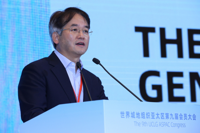 이동환 고양특례시장이 2023년11월15일 제9차 UCLG ASPAC 이우시 총회 이사회 회의에서 고양시 유치제안을 하고 있다. /사진제공=고양특례시