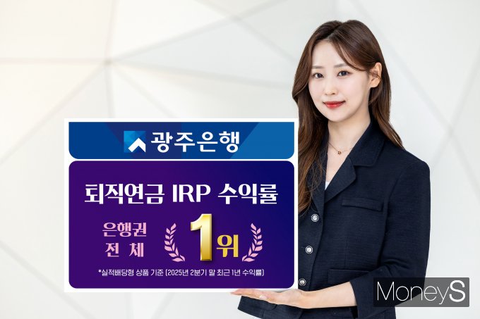 광주은행 브랜드전략부 관계자가 IRP 실적배당형 상품 수익률 부문 은행권 1위 달성을 알리고 있다/사진=광주은행 제공.
