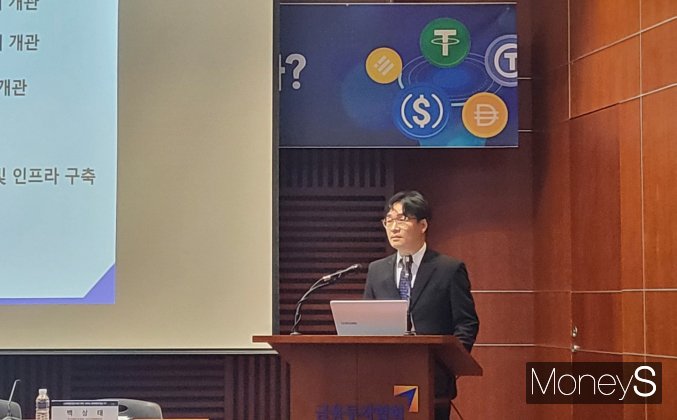 김갑래 자본시장연구원 선임연구위원은 23일 여의도에서 열린 '스테이블코인의 제도권 편입을 위한 정책토론회'에서 미국의 지니어스법을 대응하기 위해 각국의 제도 개편 상황을 설명하고, 국내 대응 전략에 대해 시사했다./사진=김병탁 기자