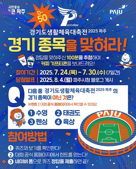 경기도생활체육대축전 2025 파주 퀴즈 이벤트 안내문. /사진제공=파주시