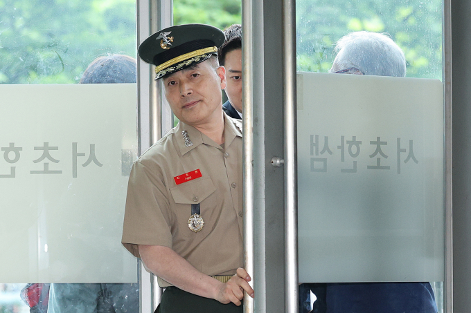 해병대원 순직사건 관련 의혹을 수사중인 이명헌 특별검사팀이 오는 31일 오후 박정훈 해병대 수사단장(대령)을 참고인으로 불러 조사를 진행한다. 사진은 지난 16일 박 단장이 서울 서초구 이명현 순직해병특검 사무실에 참고인 신분으로 출석한 모습. /사진=뉴스1