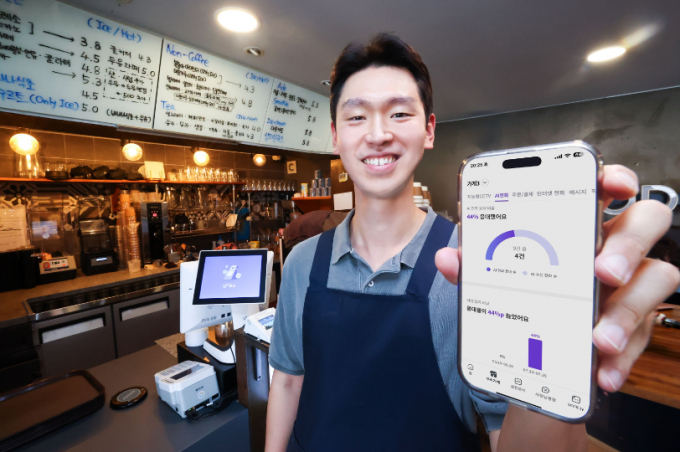 LG유플러스는 지난해 출시한 소상공인 전용 'AI전화' 서비스를 5G 모바일 프리미엄 요금제 가입 혜택으로 제공한다고 1일 밝혔다. 사진은 LG유플러스 임직원이 'AI전화' 혜택을 소개하고 있는 모습. /사진=LG유플러스