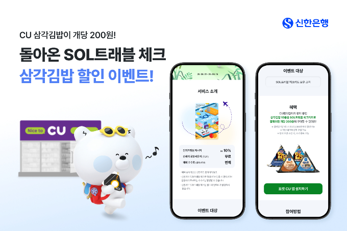 신한은행이 간편식 수요가 높은 여름철을 맞아 오는 15일까지 '돌아온 SOL트래블 체크 삼각김밥 할인 이벤트'를 진행한다. /사진=신한은행