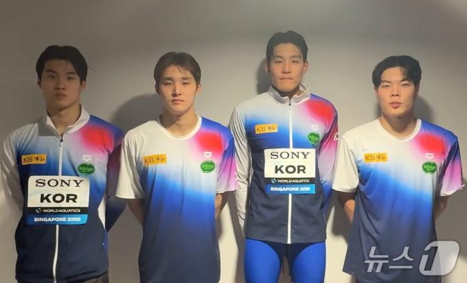 경기 후 소감을 밝히는 한국 남자 계영 대표팀(올댓스포츠 영상 캡처)