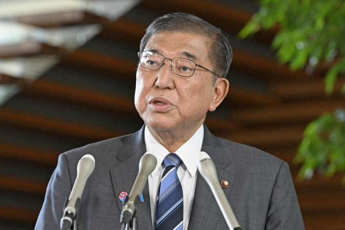 이시바 시게루 일본 총리가 종전 80주년을 맞아 준비한 개인 메시지를 발표하지 않는 쪽으로 논의 중이다. 사진은 지난달 30일 이시바 총리가 일본 도쿄에서 쓰나미 경보 발령에 대해 연설하는 모습. /사진=로이터
