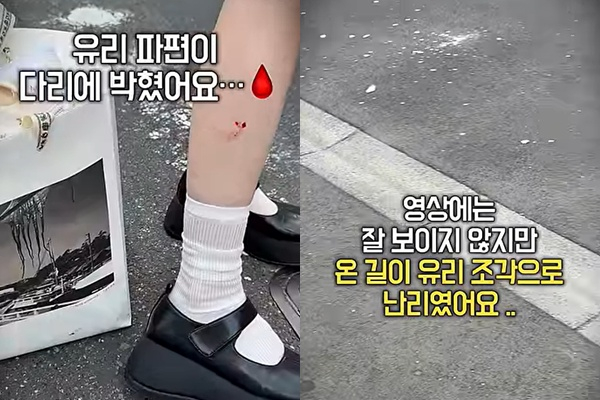 한국인 유튜버가 일본 도쿄 한 주택가에서 영상 컨텐츠를 촬영하던 중 유리 파편을 맞았다. 사진은 유리 파편을 맞았다고 밝힌 한국인 유튜버의 모습. /사진=유튜브 태리태리 영상 캡처
